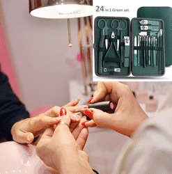 Green 24-in-1 Nail Clipper Set – Stainless Steel Manicure & Pedicure Tools with Case - GloreeWorld